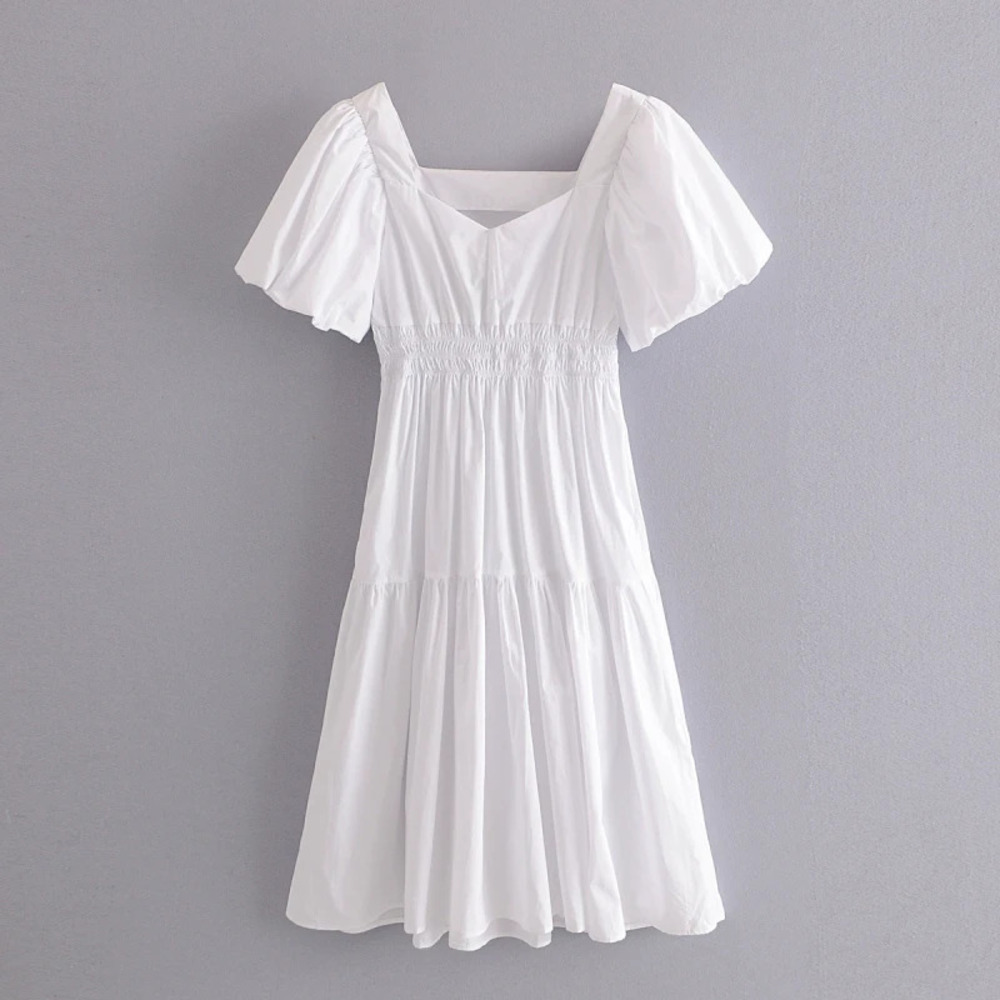 V Neck Lantern Sleeve Short Sleeve Dress
